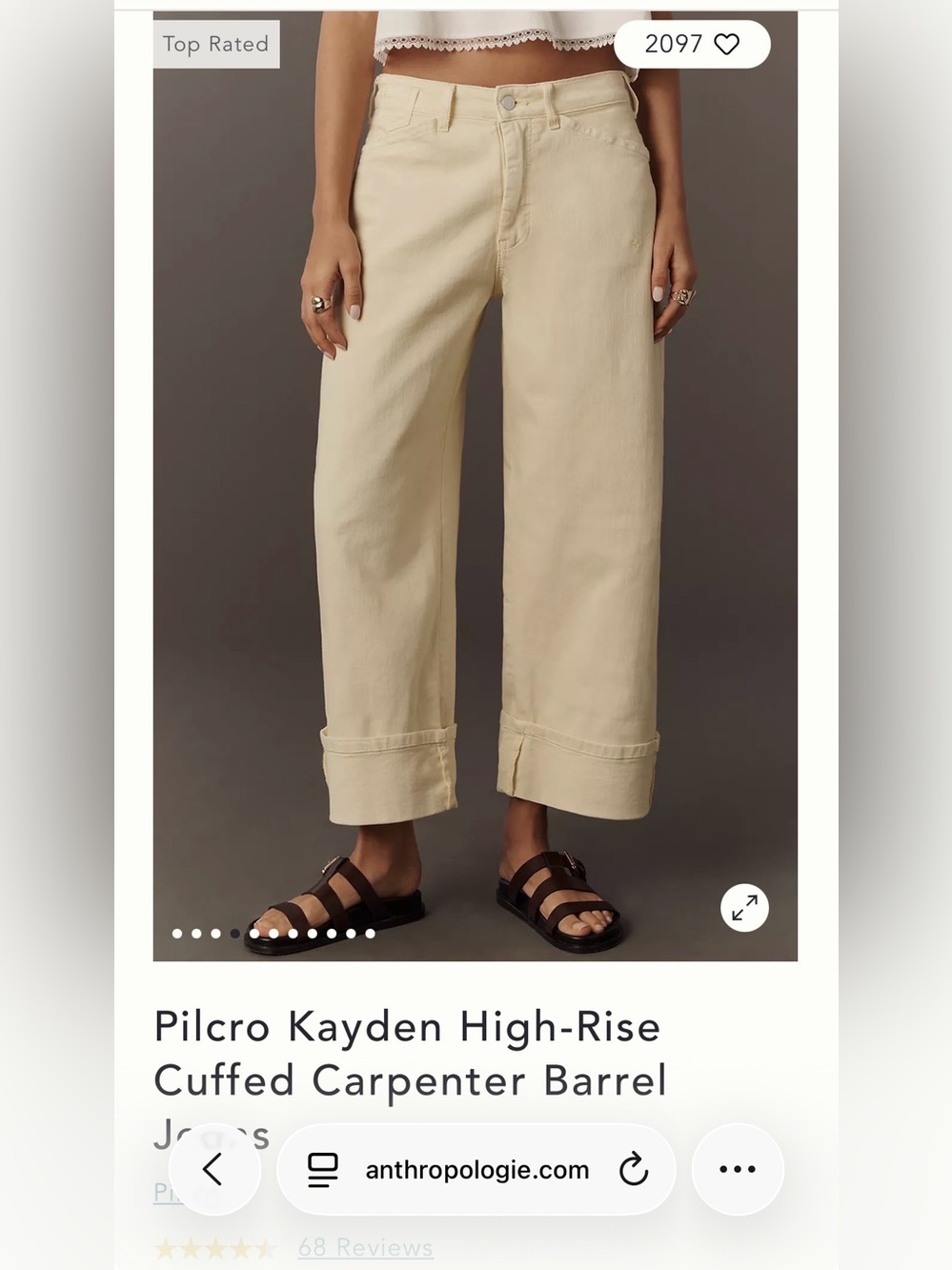 Anthropologie NEW 🍋Pilcro Kayden High-Rise Cuffed Carpenter Pants - Light Beige - Picture 10 of 14